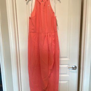 SOLD Julia Jordan Knot-Neck Tulip-Hem Midi Dress, Color Melon, NWT